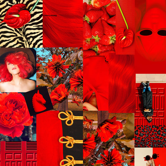 Seeing Red Scarf - collage of red (90x90cm)